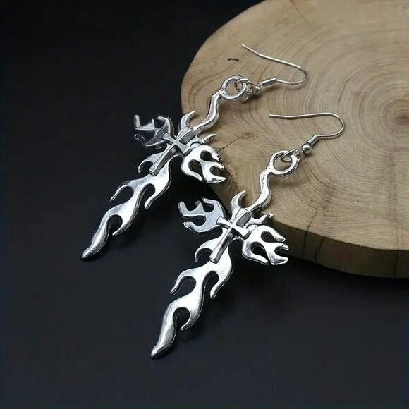 3/$15~Flaming Cross Earrings - Picture 2 of 6